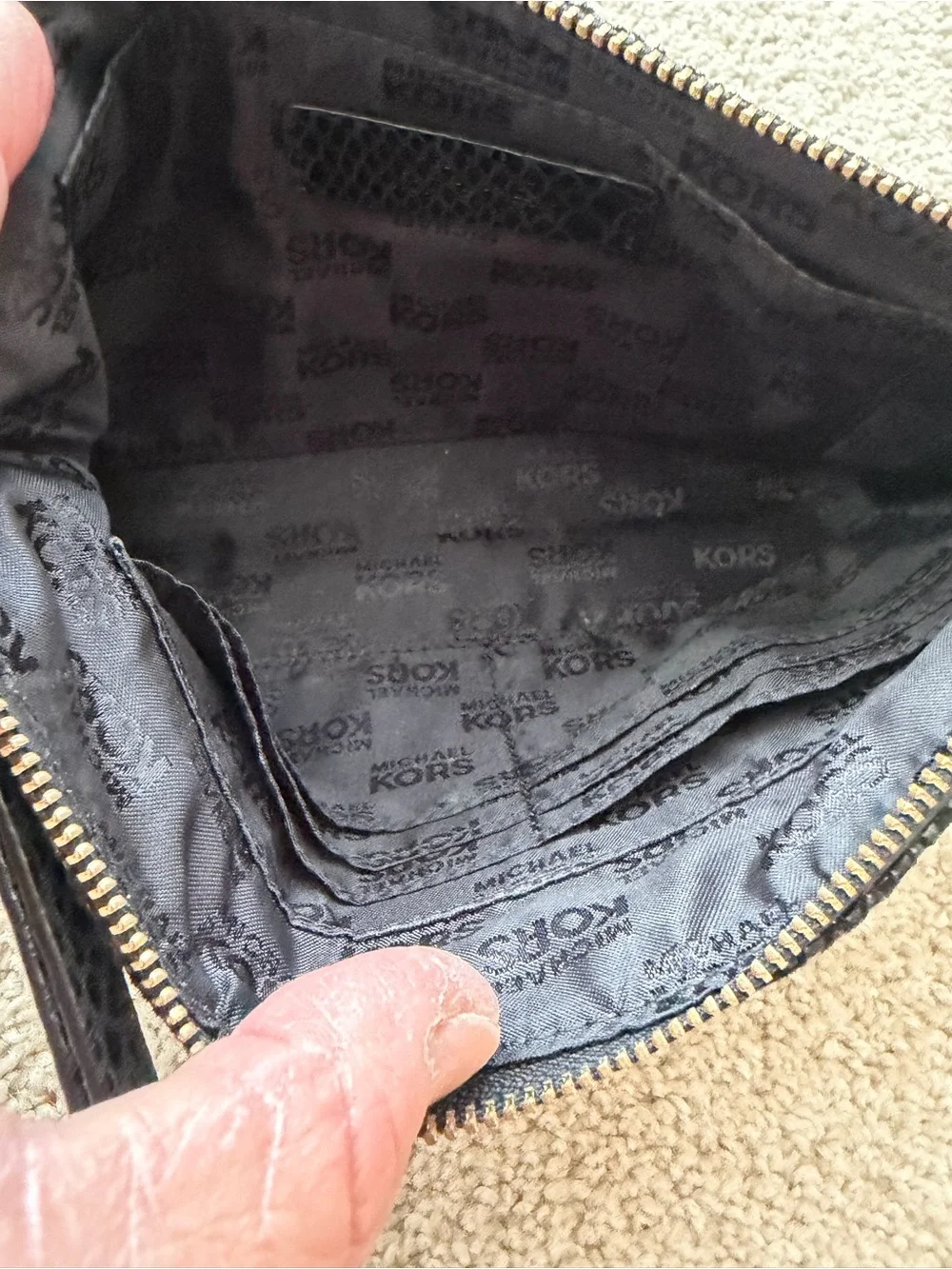 Black snakeskin Michael Kors wristlet clutch leather gold hardware